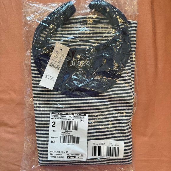 JCrew Ribbed, Shelf Bra Tank Top, White, Blue, Striped, XXL - Picture 5 of 5